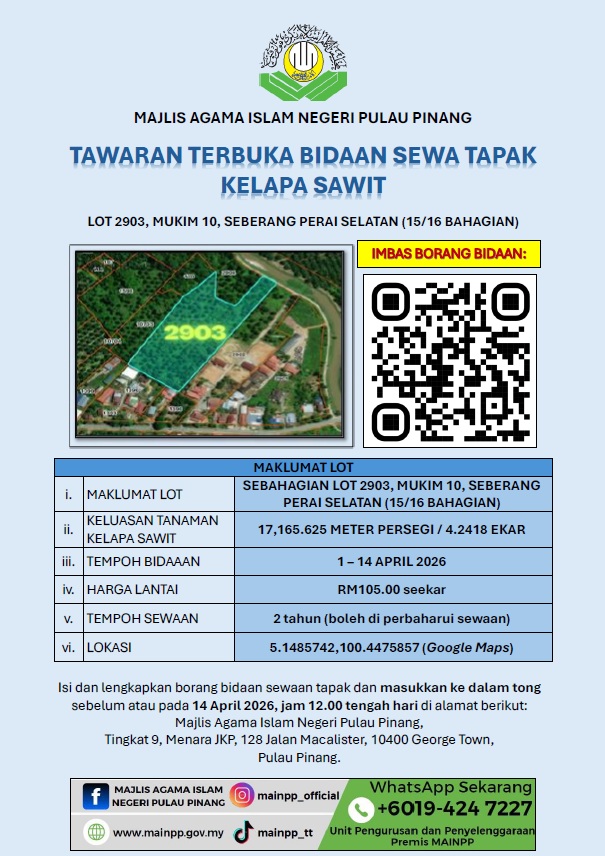 IKLAN BIDAAN SEWA TAPAK LOT 2903 MUKIM 10 SPS